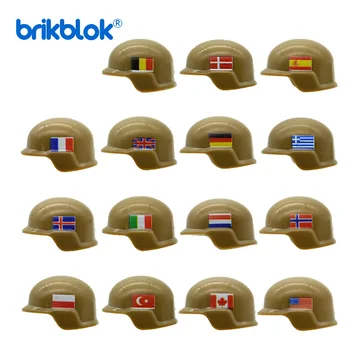 10 Изготовленных на заказ военных шлемов с национальными флагами Германии, США, Великобритании, MOC, современные армейские блоки, Строительные кирпичи, игрушки для детей