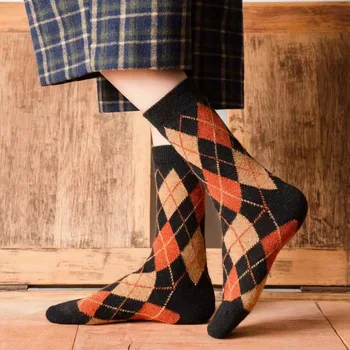 10 Пар Зимних женских носков для экипажа На каждый день, Базовые носки Argyle Comfort из хлопчатобумажной смеси, Винтажные повседневные носки для пары средней длины