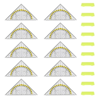 10 шт./упак. Математический Рисунок Прозрачная Линейка с Ручкой Школьные Канцелярские Принадлежности Геометрия Треугольная Линейка Транспортир
