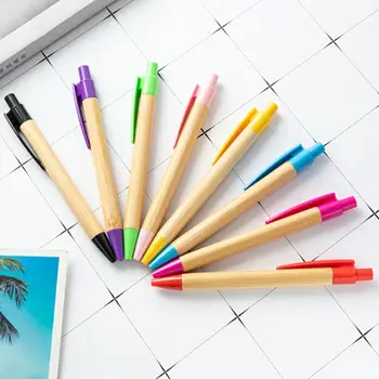 10ШТ Пресс-Тип Бамбуковая Ручка Креативные Цветные Чернила Для Письма Гелевой Ручкой Бамбуковая Деловая Офисная Ручка Студентов