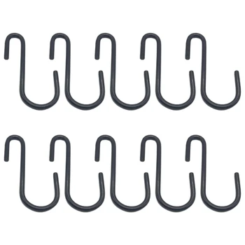 10шт S-образных подвесных крючков с черным покрытием, металлические вешалки для домашнего хранения