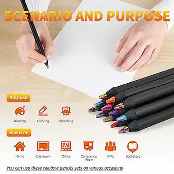 12 Цветов радужного карандаша, яркий многоцветный набор деревянных радужных карандашей для взрослых и детей, 12 разных цветов для рисования