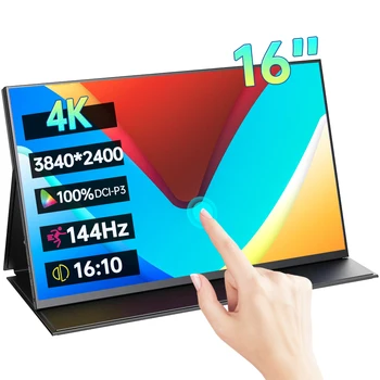 16-Дюймовый Портативный Монитор с Сенсорным Экраном 4K 144 Гц 100% DCI-P3 16:10 HDR 1 МС FreeSync IPS Игровой Дисплей Для ПК XBox PS4/5 Switch
