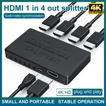 1x4 4K HDMI Разветвитель HDMI Переключатель 1 в 4 Из Видео Распределитель Усилитель Двойной Дисплей для HDTV Box ПК Монитор Проектор Ноутбук