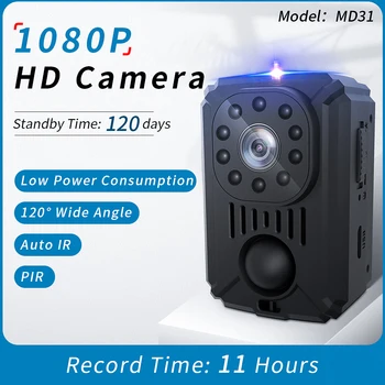 2022 1080P MD31 Портативная камера для тела Мини-камера Карманная камера ночного видения Маленькая камера для автомобилей PIR Видеомагнитофон Sport DV