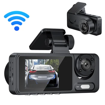 3 Камеры Видеорегистратор Многоязычное прозрачное зеркало заднего вида автомобиля Видеокамера для записи видео в автомобиле Широкоугольный регистратор безопасности вождения автомобиля