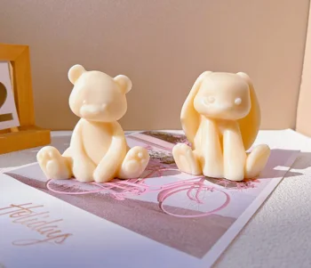 3D Большой Мультяшный Кролик Силиконовая Форма Для Свечи DIY Животное Сидячее Положение Медведь Форма Для Свечи 3D Гипсовая Ароматерапия Силиконовая Форма