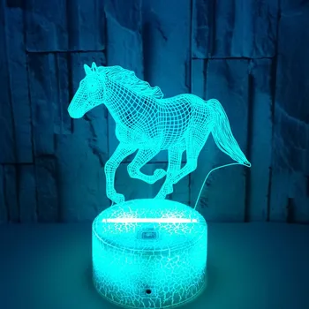 3D Иллюзионная Лампа LED Детский Ночник для Украшения Спальни Лошадь Настольная Лампа Рождественские Подарки Nighdn Детский Ночник