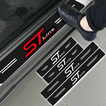 4шт Для Ford ST Line Mondeo Fiesta Fusion Escape Edge Kuga Focus 2 3 4 Аксессуары Наклейка на Порог из кожи углеродного волокна на двери автомобиля