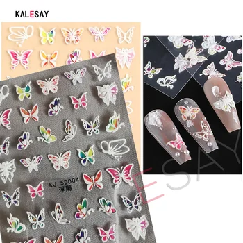 5D Новая наклейка для дизайна ногтей в виде бабочки, ультратонкий слайдер, Прозрачные наклейки, Черная / Белая / Розовая Самоклеящаяся наклейка