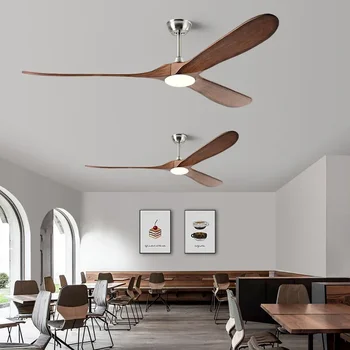 6070 Дюймовый Большой деревянный потолочный вентилятор со светодиодной подсветкой и управлением для домашнего офиса Гостиной Спальни Потолочный вентилятор в скандинавском ретро стиле