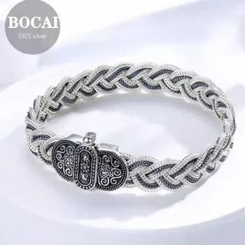 BOCAI New Real S925 Серебряный Турецкий Плетеный браслет для мужчин и женщин, аксессуары для влюбленных, модные подарки, Бесплатная доставка