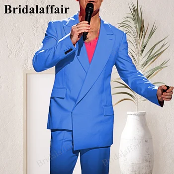 Bridalaffair/ синяя высококачественная мужская деловая повседневная куртка высокого класса, простая элегантная модная одежда для вечеринок, джентльменский тонкий костюм, куртка