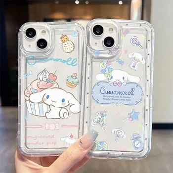Cinnamoroll Sanrio Вишневый торт Аниме прозрачный Чехол Для Телефона iPhone 15 14 13 12 11 Pro Max Xr X 7 8 14 Plus Милый Чехол