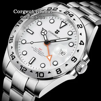 Corgeut Роскошные Механические наручные часы NH34 из белой нержавеющей стали GMT Watch Лидирующий бренд, Мужские часы с сапфировым стеклом reloj hombre