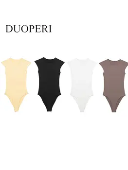DUOPERI, женские модные однотонные облегающие боди, Винтажные женские шикарные топы без рукавов с круглым вырезом