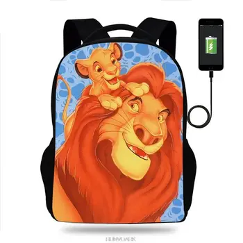 Disney The Lion King Simba Рюкзак Для Мальчиков И Девочек Школьные Сумки Детей-подростков Зарядка через USB Рюкзак Для Ежедневных Путешествий Mochila