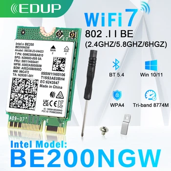 EDUP WiFi7 Сетевая карта Intel BE200 8774 Мбит/с Wifi Адаптер Bluetooth 5,4 Трехдиапазонный 2,4 G/ 5G/6 ГГц BE200NGW M.2 Беспроводной Адаптер NGFF