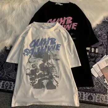 Harajuku Панк, готический Хип-Хоп, Уличная одежда, Топы, футболка, Летняя Модная Повседневная Свободная Негабаритная Футболка с коротким рукавом для Женщин