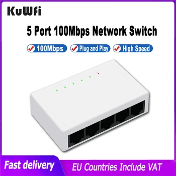KuWFi 5-Портовый Сетевой Коммутатор 10/100 Мбит/с Fast Ethernet Switch Портативный Настольный Plug and Play Для Подключения IP-камеры /Маршрутизатора