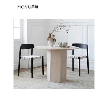 MOYU\ Французский обеденный стол из натурального пещерного камня дизайнер Ji Jifeng marble современный усовершенствованный круглый обеденный стол