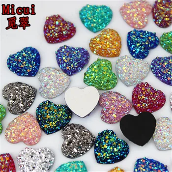 Micui 80шт, 12мм, блестящая смола AB цвета сердца, горный хрусталь, минеральная поверхность, кабошон, плоская задняя часть, камень без исправлений, украшение своими руками MC50