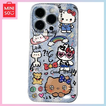 Miniso Hello Kitty Denim Iphone14 Promax Все Включено 13Pro Kawaii 12/11 Чехол для Телефона для Девочек на День Рождения Рождественский Подарок