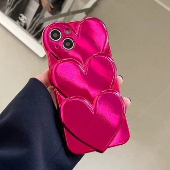 Qianliyao 3D Fold Love Heart Pattern Чехол Для Телефона С Рисунком Сердца Для iPhone 15 14 13 12 11 Pro Max Мягкий Противоударный Чехол С Гальваническим Покрытием