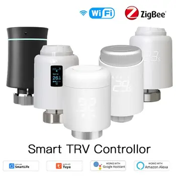 Tuya ZigBee / Wi-Fi Термостатический клапан радиатора Беспроводной регулятор температуры привода радиатора TRV Alexa Google Home App Control