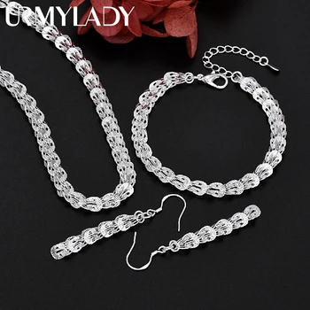 URMYLADY Серьги-подвески из стерлингового серебра 925 пробы, ожерелье, браслет, милые украшения для женщин, набор цепочек, свадебный подарок