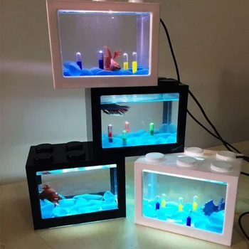 USB Мини Аквариумный аквариум со светодиодной лампой Betta Fish Fighting Cylinder Аквариумный аквариум с рыбками Аквариумное украшение Аквариумный аквариум