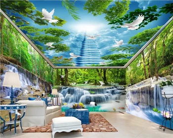 WELLYU 3D Пользовательские обои водопад вода лесной журавль журавль белый голубь весь дом фон настенная живопись 3D обои