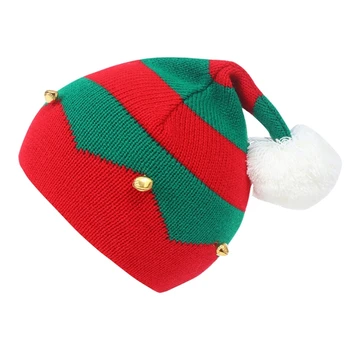 Y166 Рождественская вечеринка, вязаная шапка с колокольчиками, красочная полосатая шапочка-бини, Рождественское украшение