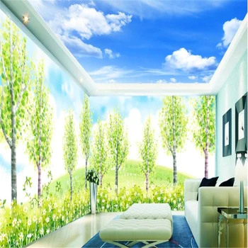 beibehang 3d фотообои на заказ, настенные фрески, наклейки, ручная роспись, березовый лес, зелень, свежий фон для всего дома.