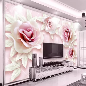 beibehang Индивидуальные большие обои papel de parede 3d свежие и простые 5d рельефные розовые фрески с розами 8D ТВ фоновые обои