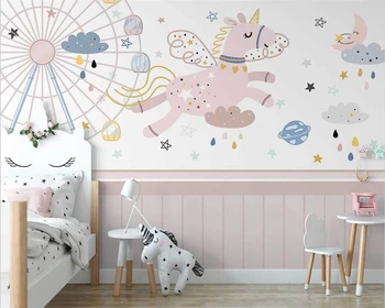 beibehang Настраивает новый скандинавский фон для детской комнаты с розовым единорогом ручной росписи, обои, домашний декор