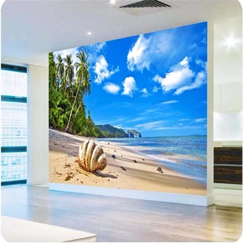 beibehang фотообои 3d роспись пола Фон гостиной пляж облака кокосовая скорлупа Вид на море большие настенные обои