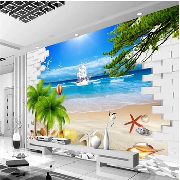 wellyu papel de parede Обои на заказ 3D кирпичная стена вид на море стерео гостиная телевизор диван фон настенные фрески из папье-маше