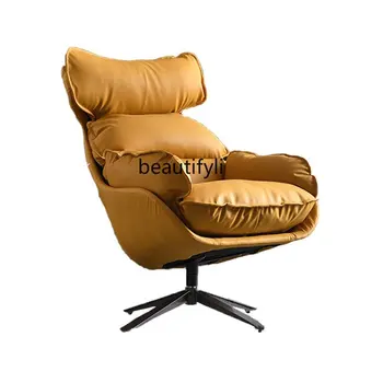 yj Итальянский Одноместный диван-кресло из натуральной кожи, Вращающийся, Легкий, Роскошный, Съемный стул с высокой спинкой