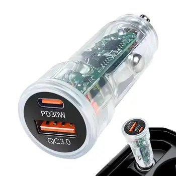 Автомобильное зарядное устройство Быстрая зарядка 48 Вт Двухпортовый интеллектуальный Pd Прозрачный адаптер для сверхбыстрой зарядки Автомобильное зарядное устройство Адаптер для быстрой зарядки