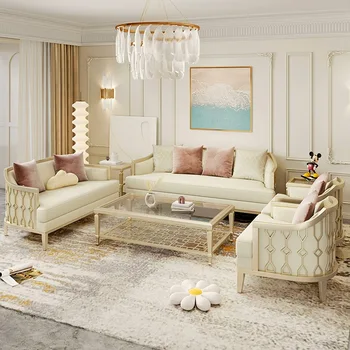 Американский легкий роскошный диван из массива дерева европейской роскоши высокого класса из искусственной кожи U-образной формы Французский диван для гостиной дома