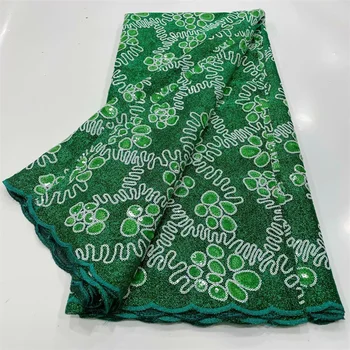 Африканская кружевная ткань Для Нигерийского платья 2024, Роскошная Французская сетка, пайетки, вышивка, тюль Зеленого цвета, высококачественные кружева 2,5 ярда