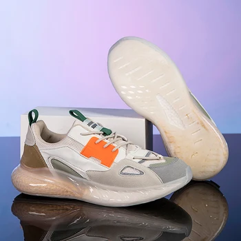 Баскетбольные кроссовки с сеткой на толстой подошве, 2023, Осенняя новая мужская спортивная обувь, Модные дышащие амортизирующие кроссовки для бега