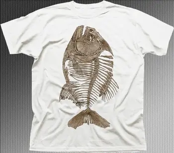 Белая футболка со скелетом рыбы пираньи Bone angler OZ9624 с длинными рукавами