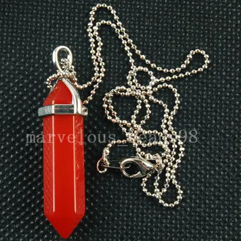 Бесплатная доставка, красивые ювелирные изделия, красный Джад, шестиугольное заостренное ожерелье с подвеской из Рейки-чакры, цепочка 1шт MC3157