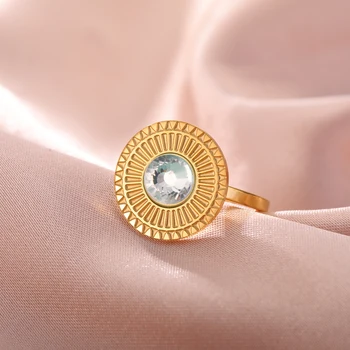 Бирюзовое кольцо с цирконием для женщин Элегантные кольца в форме Солнца из нержавеющей стали Винтажные женские свадебные украшения Подарки для Рождественской вечеринки