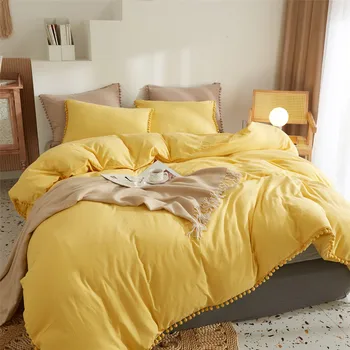 Большой домашний шар для волос, комплект покрывал с кисточками, желтый Комплект постельного белья с кисточками, Мягкое очень Большое Стеганое одеяло Без простыни