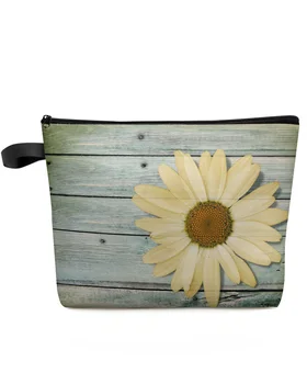 Винтажная дорожная косметичка Wood Grain Daisy большой емкости, портативная сумка для хранения макияжа, женский водонепроницаемый пенал