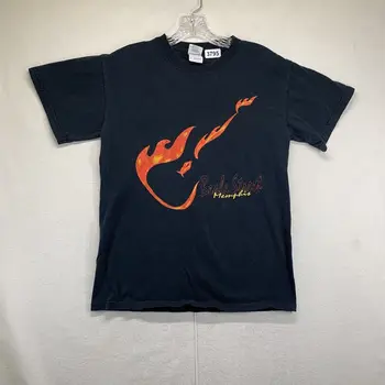 Винтажная футболка Y2K Memphis Beale Street Flaming Guitar, мужской размер, маленький, черный, с длинными рукавами