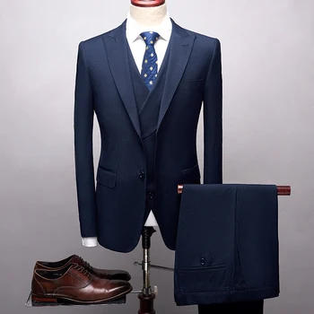 Высококачественная мужская одежда в тонкую полоску (костюм + жилет + брюки) Стильный и красивый костюм, деловое повседневное свадебное платье, комплект из трех предметов